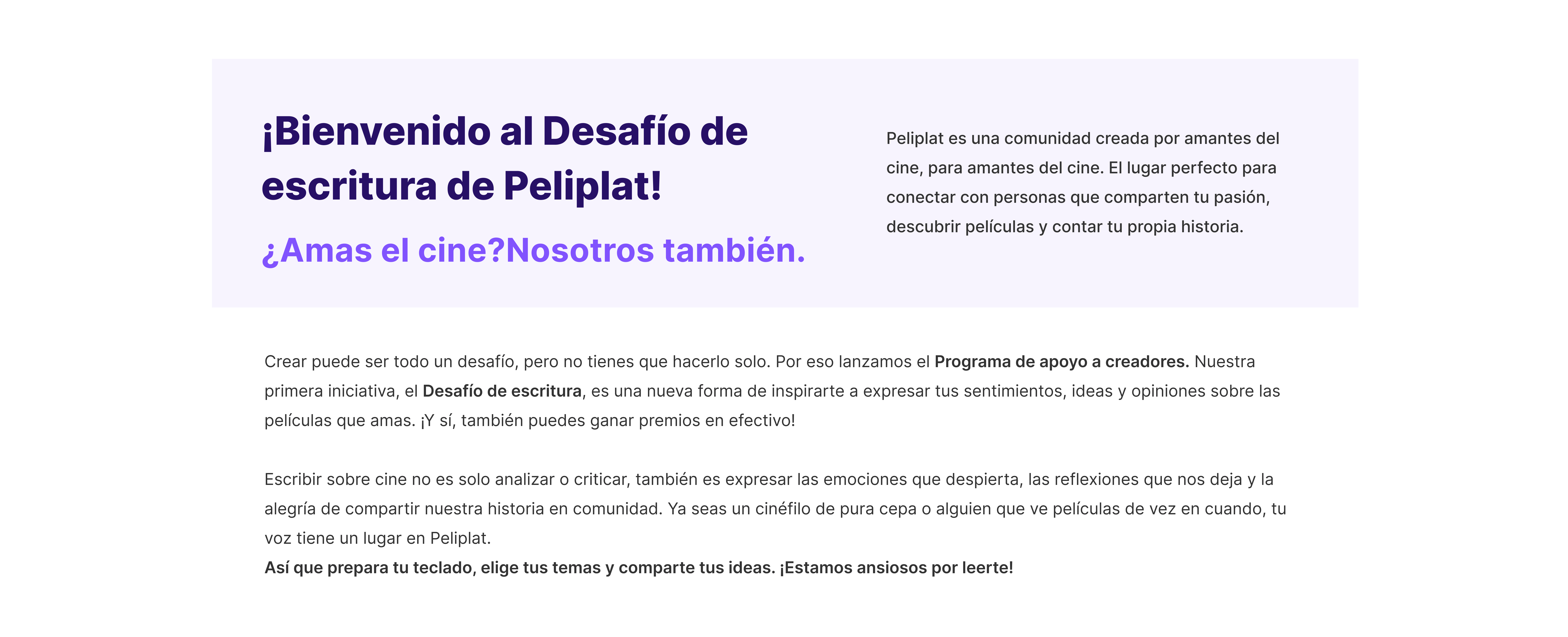 Welcome to the Peliplat Writing Challenge