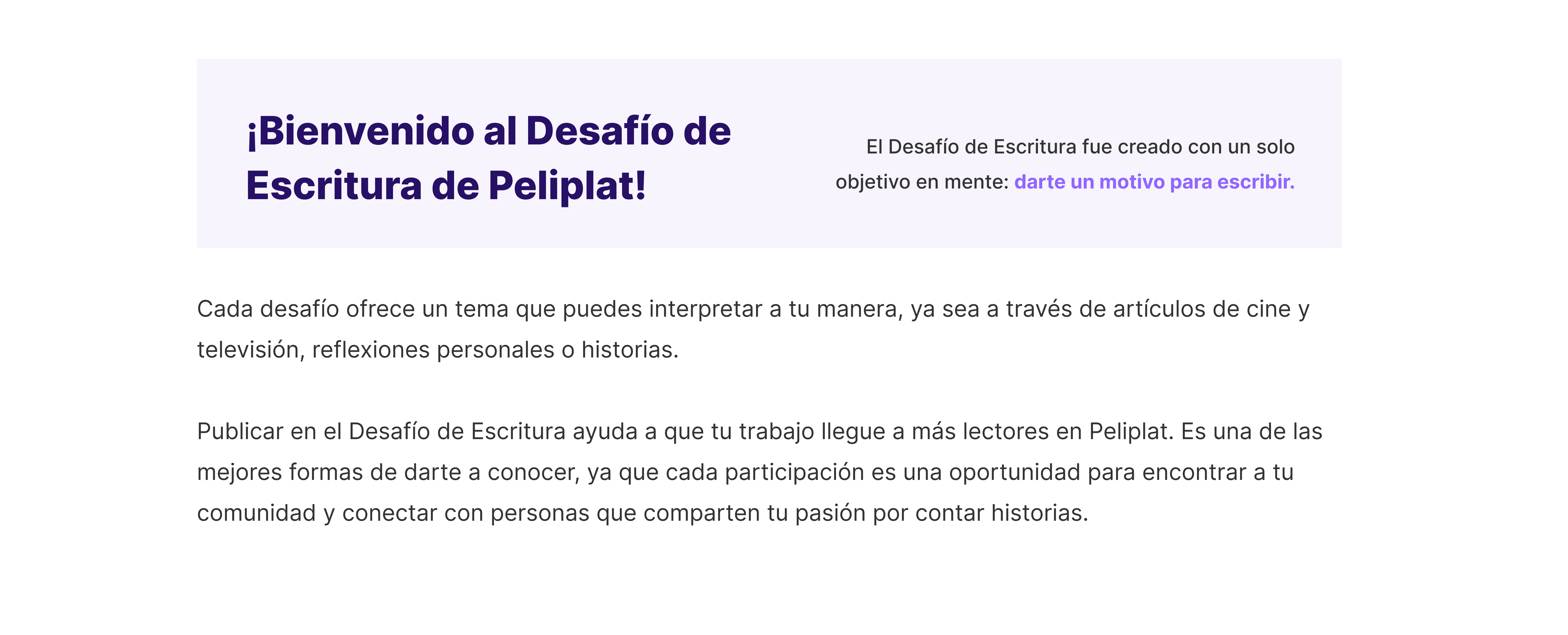 Welcome to the Peliplat Writing Challenge