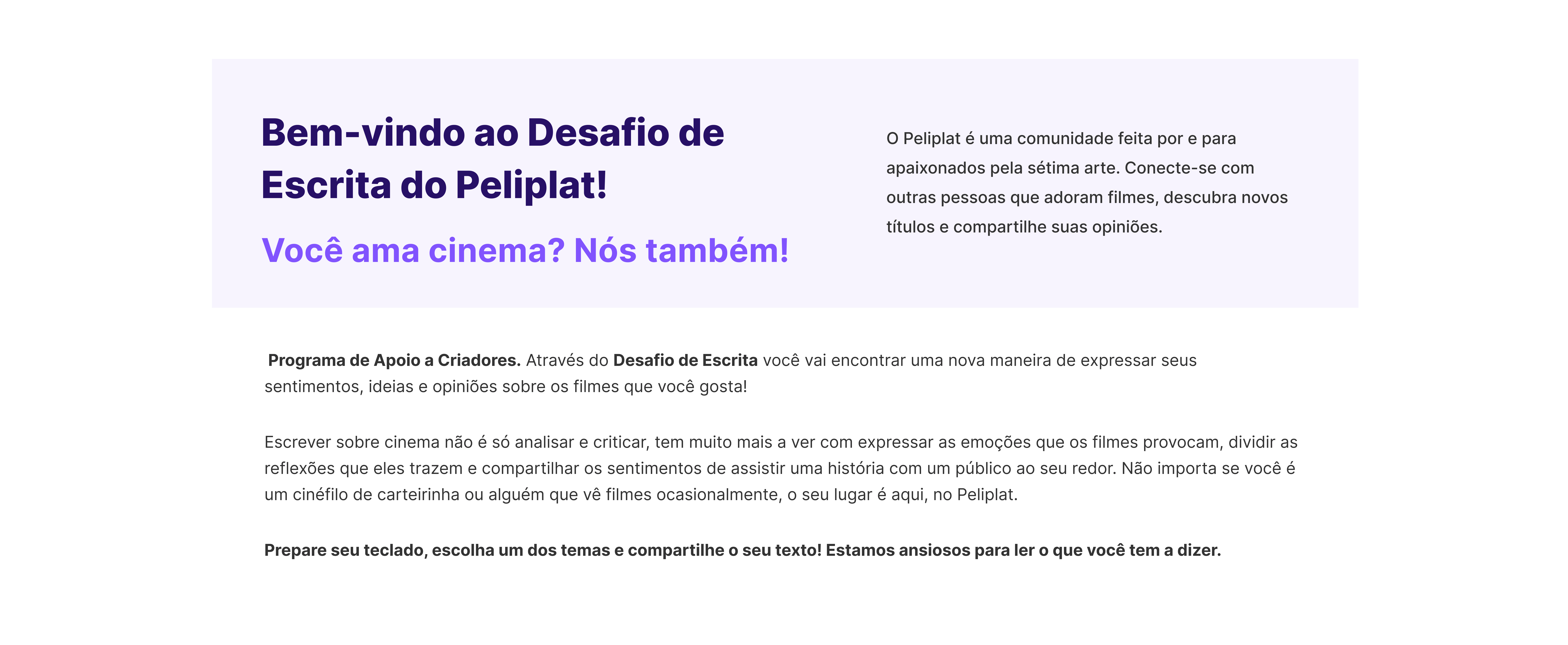 Welcome to the Peliplat Writing Challenge